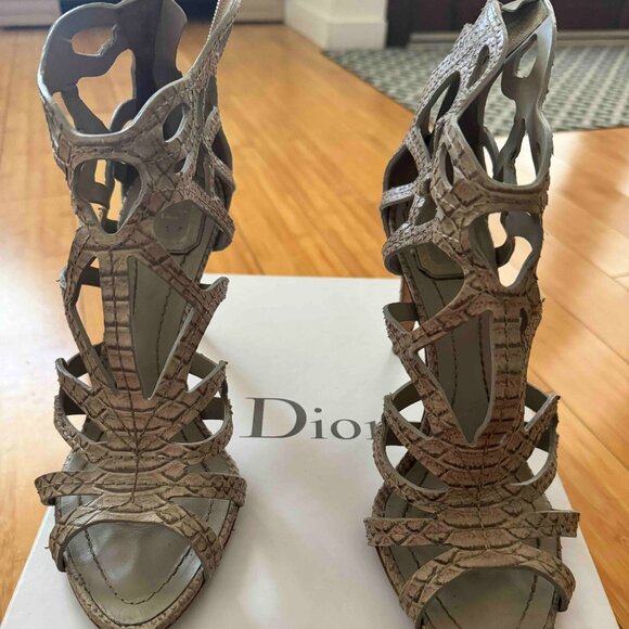 DIOR Paradis Python Embossed Leather Sandals Heels 39.5 - Picture 1 of 6